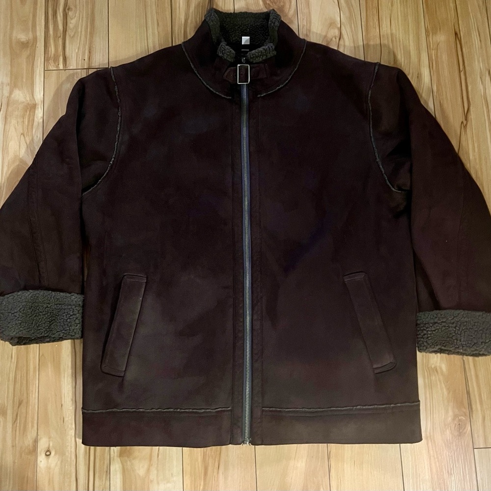Uniqlo Dark Brown Leather Suede Sherpa Bomber Jacket